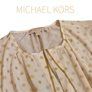 Ivory with Gold Sunshine Print Chain Tie Blouse